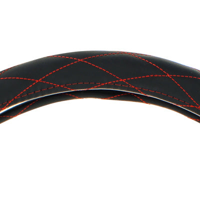 18" Crystal Stitched Leather Steering Wheel Cover - Black, Blue, or Red Stitching