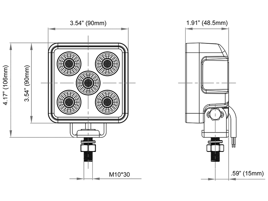 3.6" High Flux Mini Square Flood Light with ATCS®
