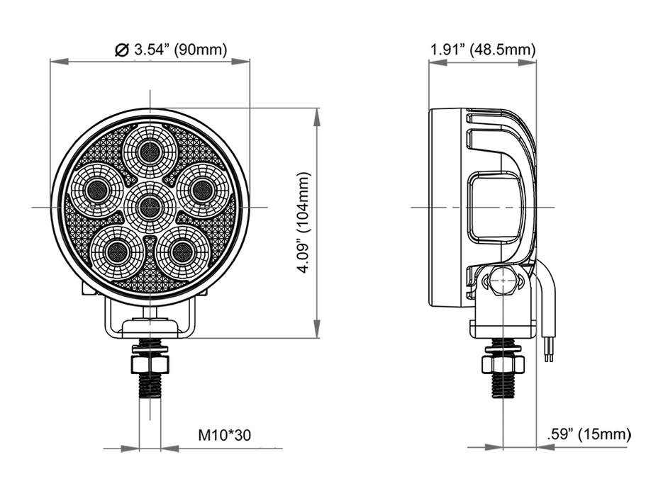 3.6" High Flux Mini Round Flood Light with ATCS – Model HD38024F