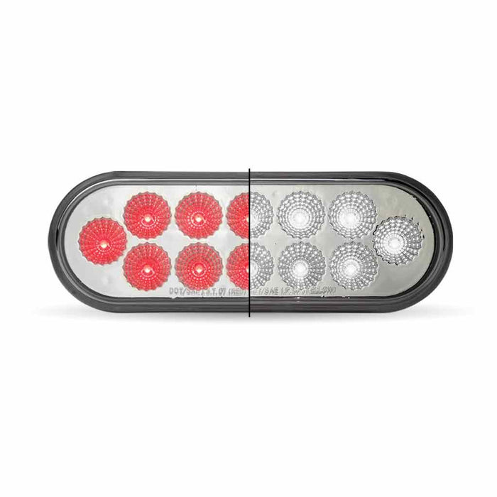 6" Red Stop, Turn & Tail to White Back Up LED Oval Light – 12 Diodes