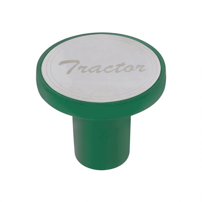 "Tractor" Aluminum Screw-On Air Valve Knob w/ Stainless Plaque - Emerald Green