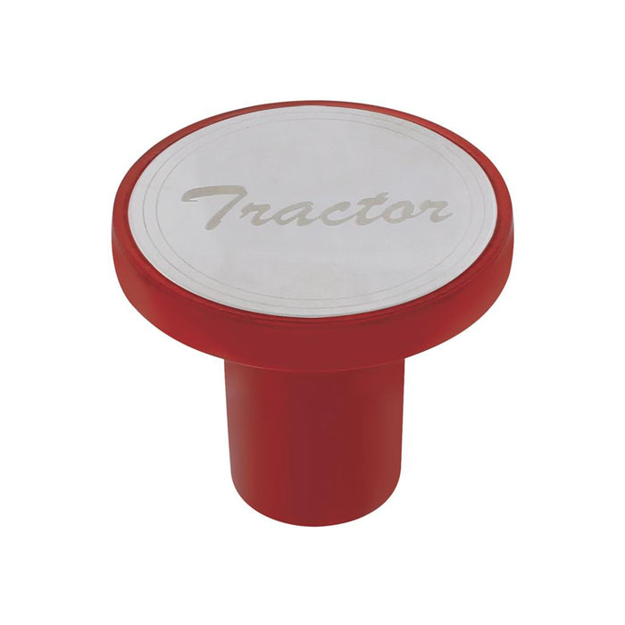 "Tractor" Aluminum Screw-On Air Valve Knob w/ Stainless Plaque - Candy Red