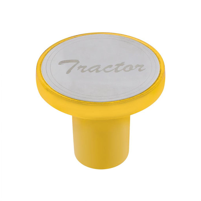 "Tractor" Aluminum Screw-On Air Valve Knob w/ Stainless Plaque - Electric Yellow
