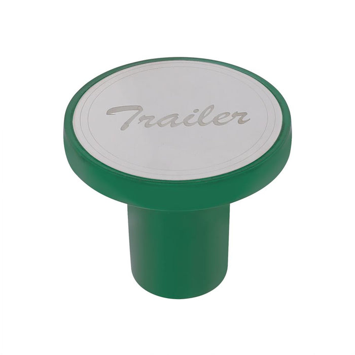 "Trailer" Aluminum Screw-On Air Valve Knob w/ Stainless Plaque - Emerald Green