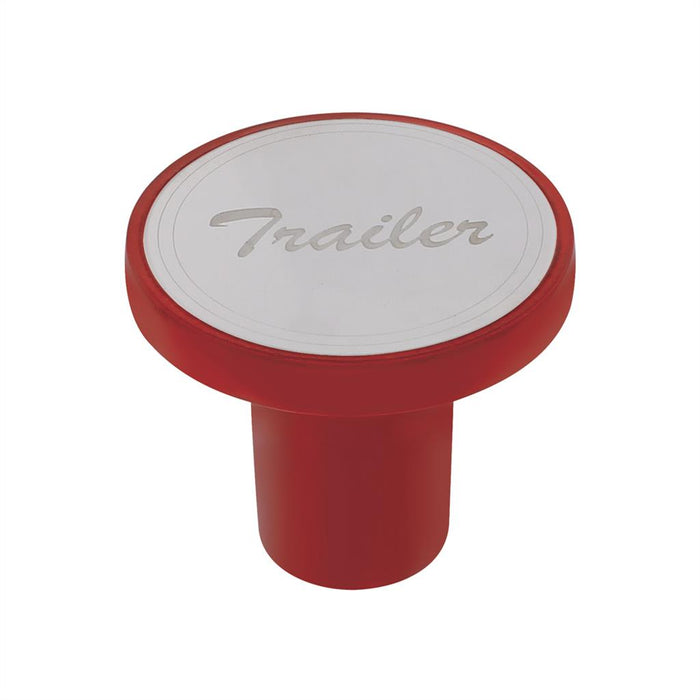 "Trailer" Aluminum Screw-On Air Valve Knob w/ Stainless Plaque - Candy Red
