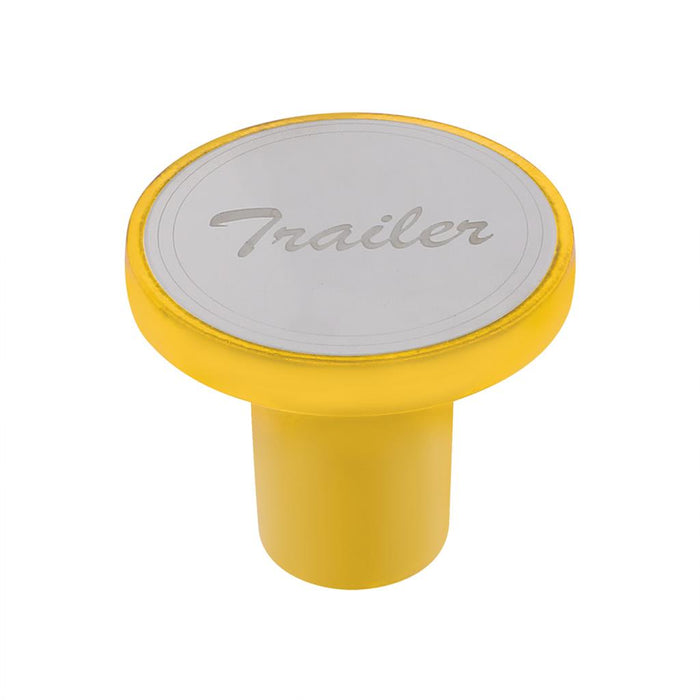 "Trailer" Aluminum Screw-On Air Valve Knob w/ Stainless Plaque - Electric Yellow