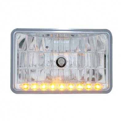 ULTRALIT - 4" X 6" Crystal Headlight With 9 LED Position Light - High Beam - Amber
