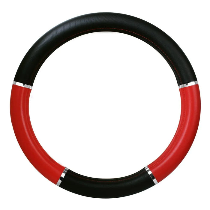 18 Inch Deluxe Steering Wheel Covers with Chrome Trim - Black and Red with Chrome Trim