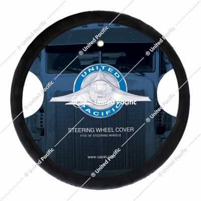18" Black Perforated Leather Steering Wheel Cover - Blue Stitching
