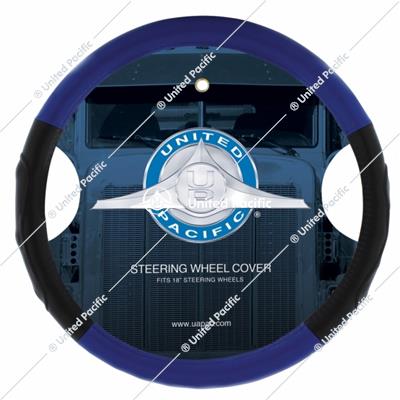 18" Steering Wheel Cover with Euro Tone Two Color Design - Black/Blue