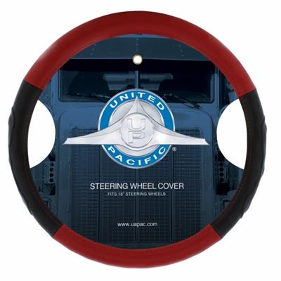 18" Steering Wheel Cover with Euro Tone Two Color Design - Black/Red