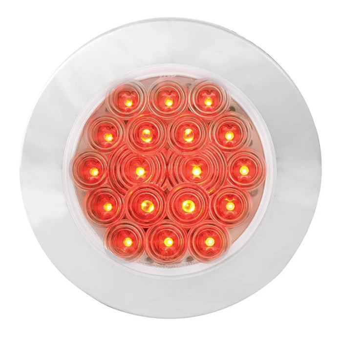 4 Inch Fleet Flat Surface Mount LED Light With Chrome Twist And Lock Bezel - Red LED/Clear Lens