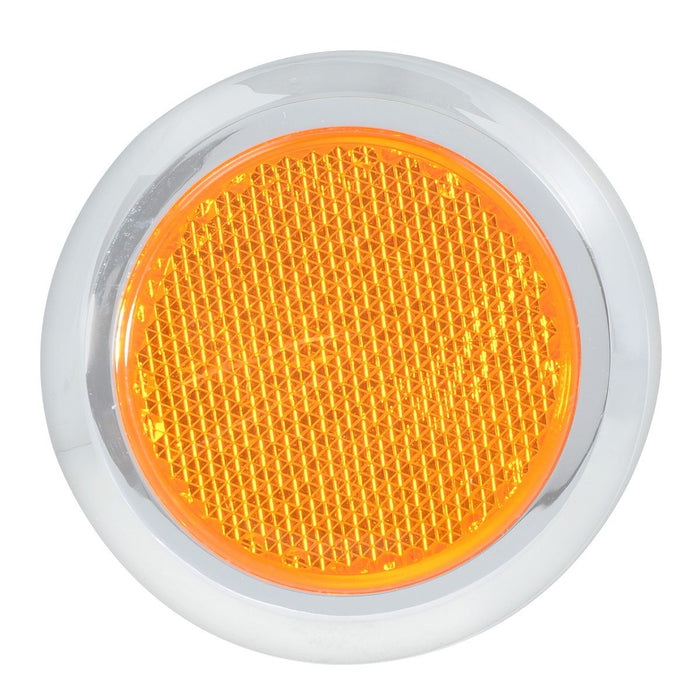 2-1/8 Inch Round Stick On Reflector With Chrome Trim - Amber