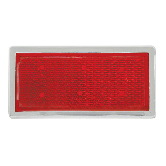 Rectangular Stick On Reflector With Chrome Trim - Red