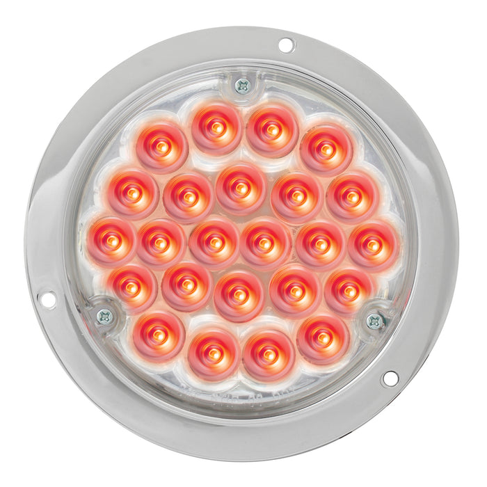 4 Inch Round Pearl Series 24 LED Dual Function Light - Red LED / Clear Lens - Stop/Turn/Tail Function